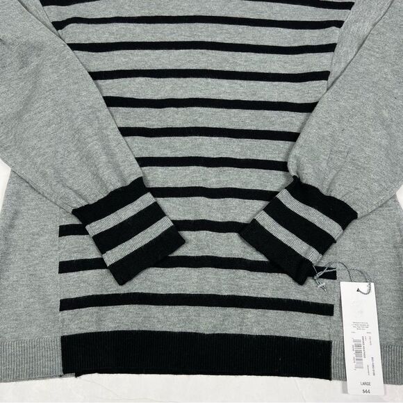 NEW Liz Claiborne Striped Heather Gray Lightweight Pullover Sweater Women Large - Picture 4 of 8